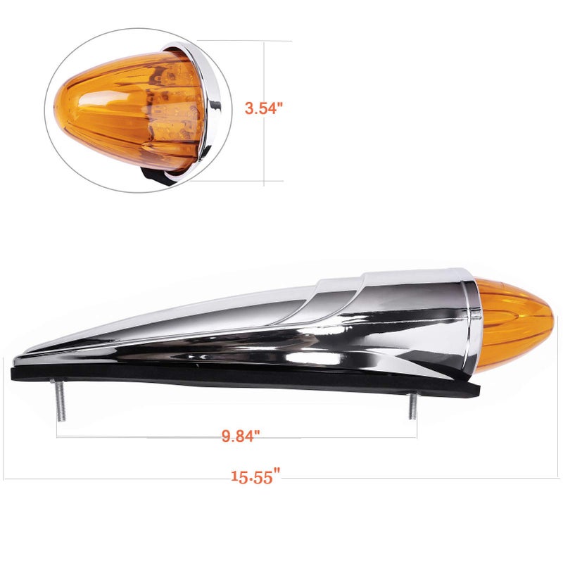 NPAUTO 5pcs Amber Torpedo Cab Marker Lights Chrome 17 LED Truck Roof Lights Top Clearance Running Lights Compatible for Peterbilt Kenworth Freightliner Mack Volvo International Heavy Duty Truck - Image 3